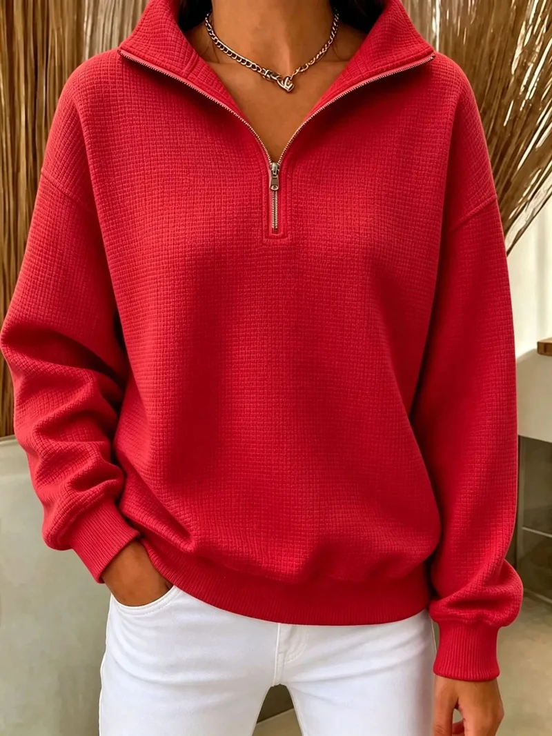 Damen Stepp-Fleece-Pullover mit halbem Reißverschluss und Stehkragen Drune