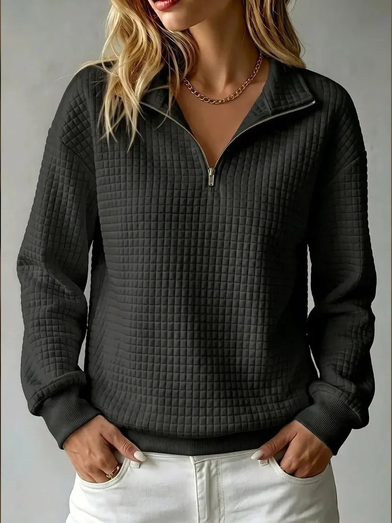 Damen Stepp-Fleece-Pullover mit halbem Reißverschluss und Stehkragen Drune