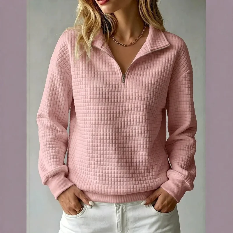 Damen Stepp-Fleece-Pullover mit halbem Reißverschluss und Stehkragen Drune