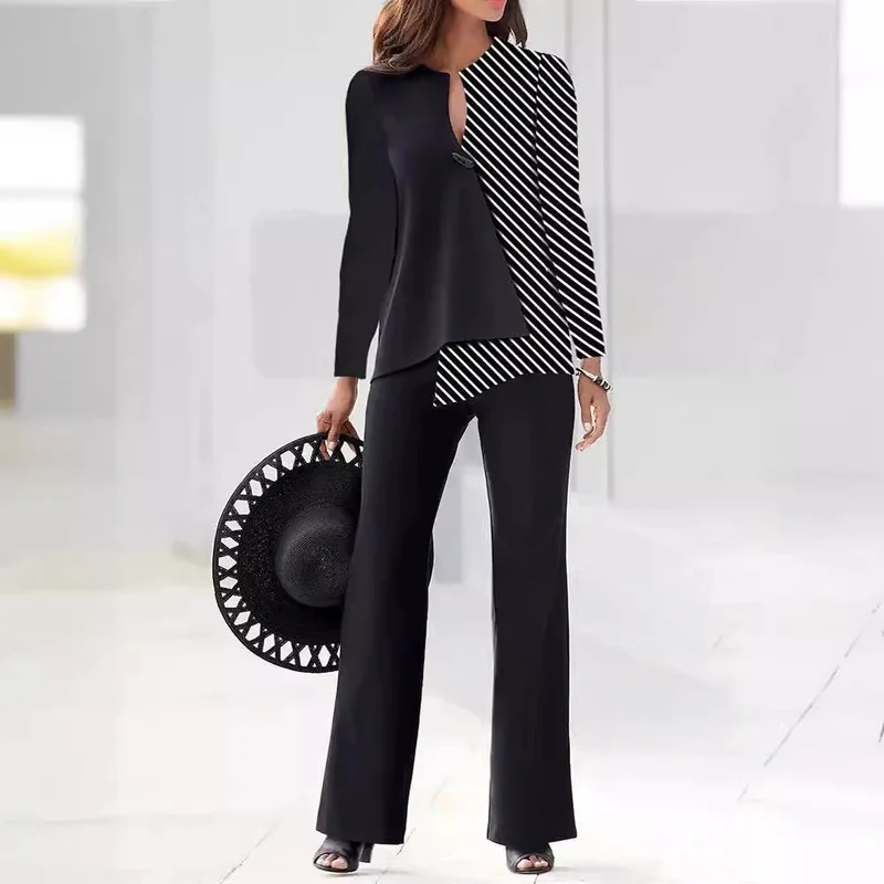 Damen Elegantes und modernes Hosenanzug-Set mit asymmetrischem Design Drune