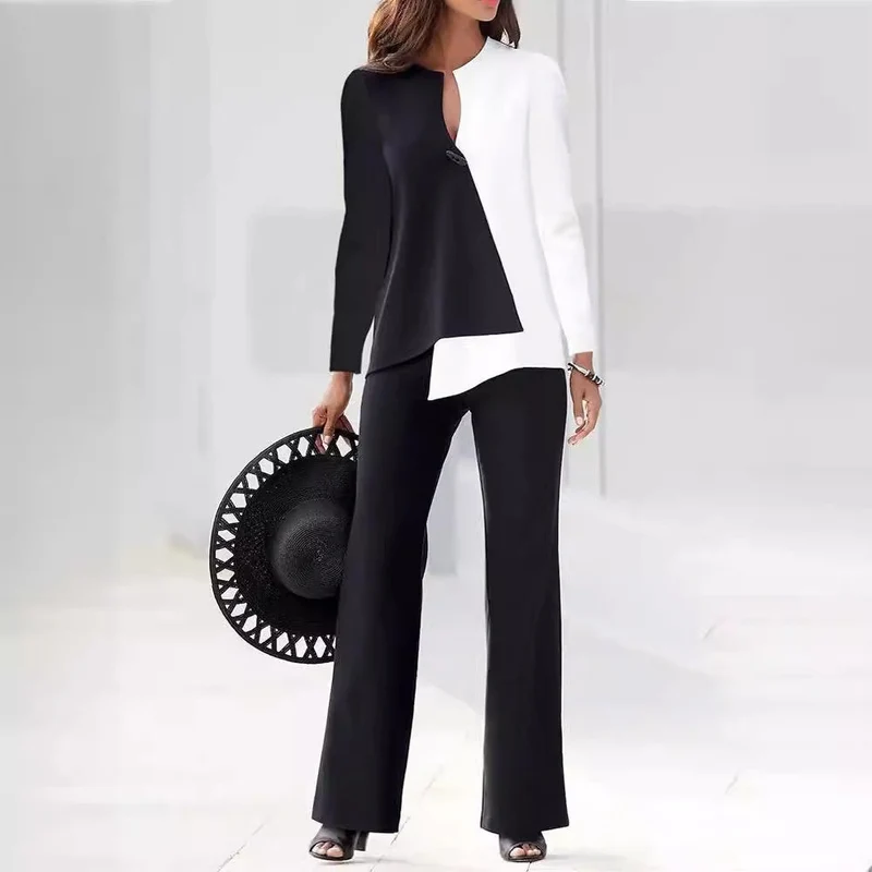 Damen Elegantes und modernes Hosenanzug-Set mit asymmetrischem Design Drune