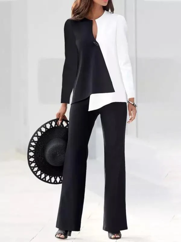 Damen Elegantes und modernes Hosenanzug-Set mit asymmetrischem Design Drune
