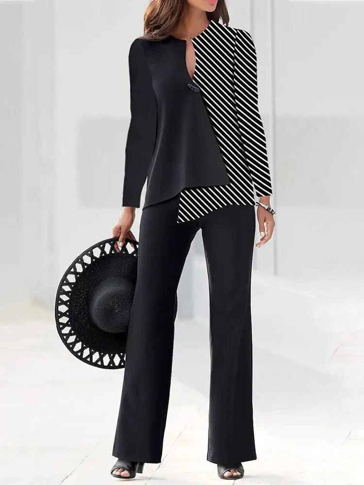 Damen Elegantes und modernes Hosenanzug-Set mit asymmetrischem Design Drune