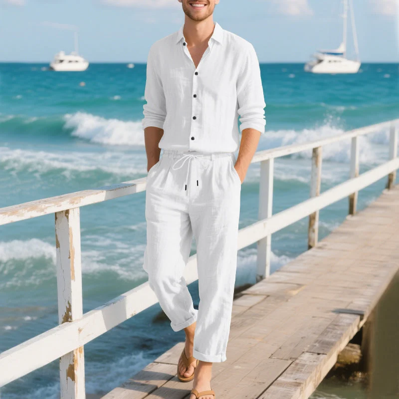 Herren lässige Leinen-Hose mit verstellbarem Kordelzug und modernem Schnitt Drune