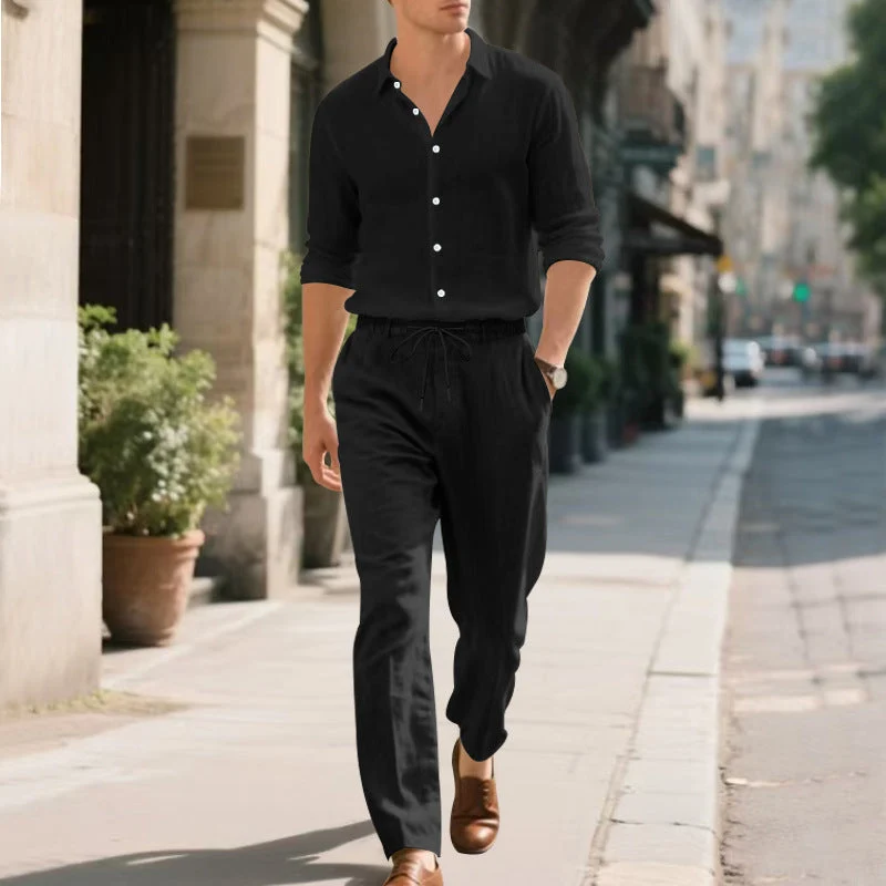 Herren lässige Leinen-Hose mit verstellbarem Kordelzug und modernem Schnitt Drune