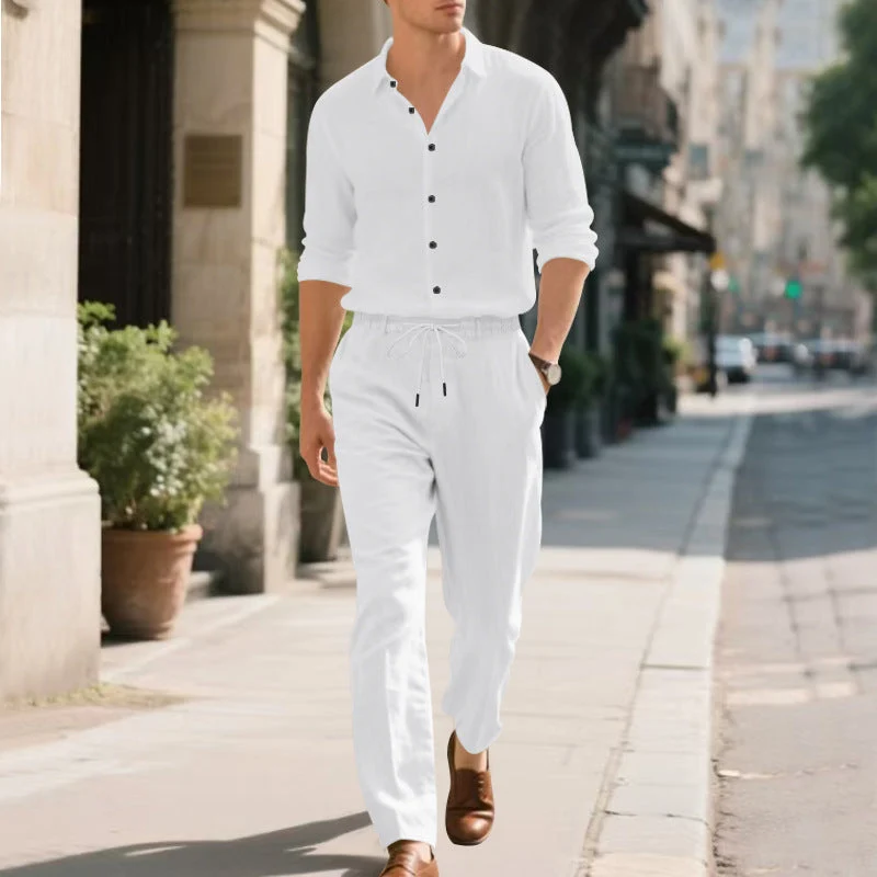 Herren lässige Leinen-Hose mit verstellbarem Kordelzug und modernem Schnitt Drune