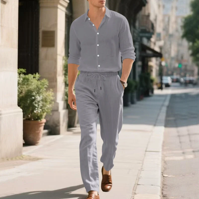 Herren lässige Leinen-Hose mit verstellbarem Kordelzug und modernem Schnitt Drune