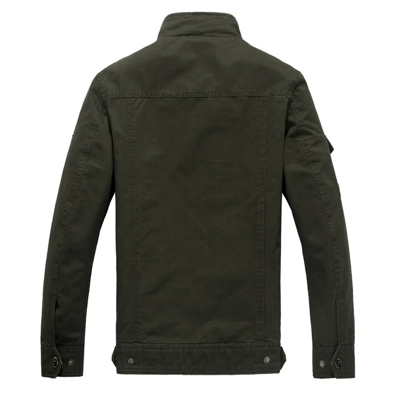 Herren Militärische Canvas Feldjacke mit Stehkragen, Pattentaschen und Abzeichen Drune