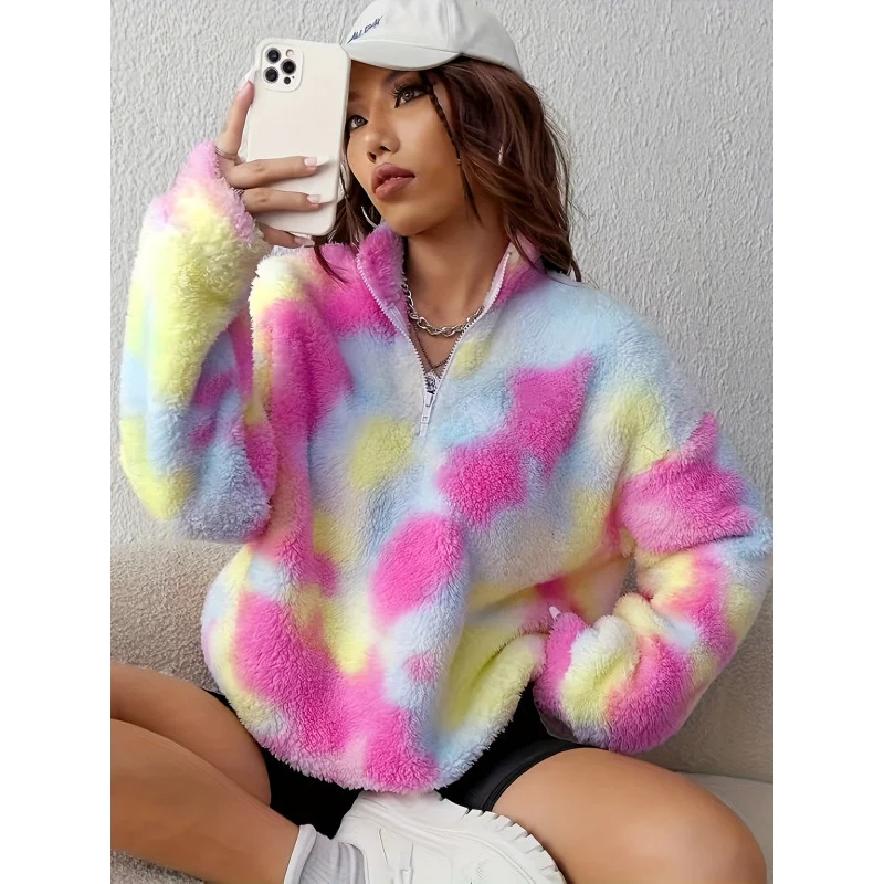 Damen kuscheliger Fleece-Pullover mit halbem Reißverschluss Drune
