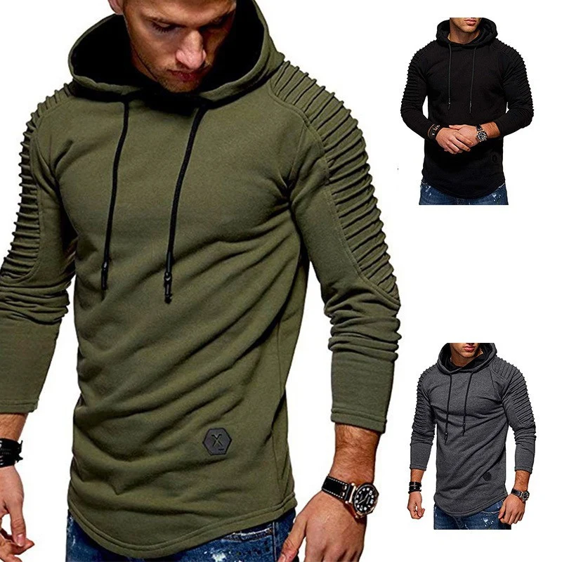 Herren Longline Kapuzenpullover mit gepolsterten Panelärmeln und tailliertem Slim-Fit Drune