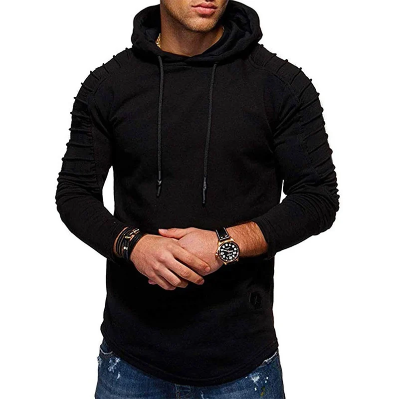 Herren Longline Kapuzenpullover mit gepolsterten Panelärmeln und tailliertem Slim-Fit Drune
