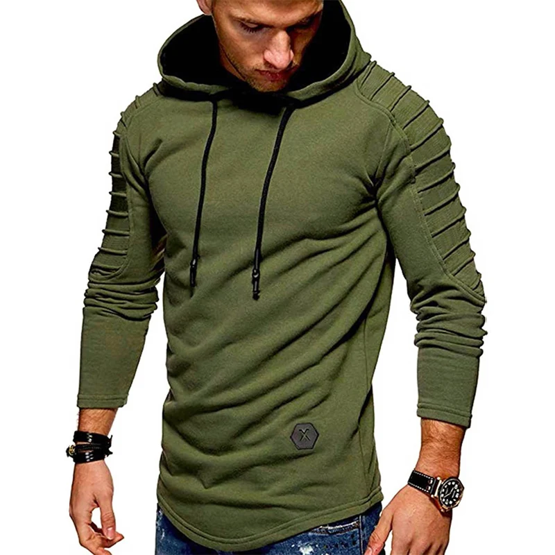 Herren Longline Kapuzenpullover mit gepolsterten Panelärmeln und tailliertem Slim-Fit Drune