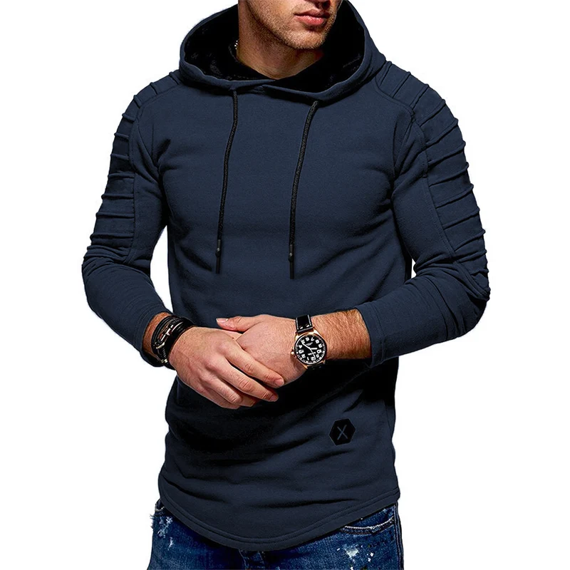 Herren Longline Kapuzenpullover mit gepolsterten Panelärmeln und tailliertem Slim-Fit Drune
