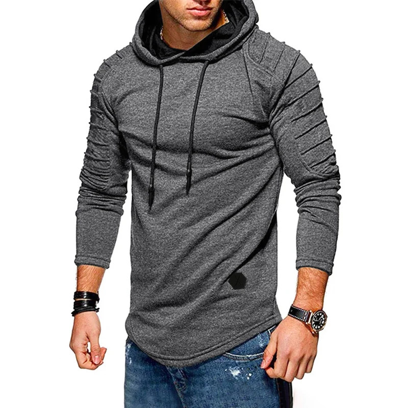 Herren Longline Kapuzenpullover mit gepolsterten Panelärmeln und tailliertem Slim-Fit Drune