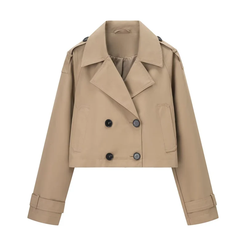 Damen nan kurz geschnittener Trenchcoat mit doppelter Knopfleiste und Schulterklappen Drune