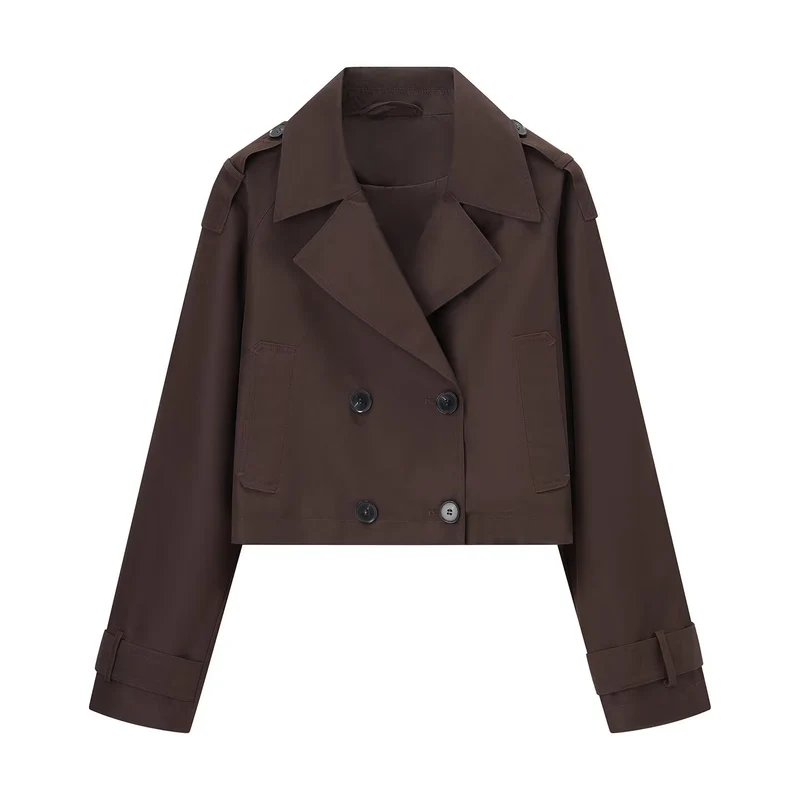 Damen nan kurz geschnittener Trenchcoat mit doppelter Knopfleiste und Schulterklappen Drune