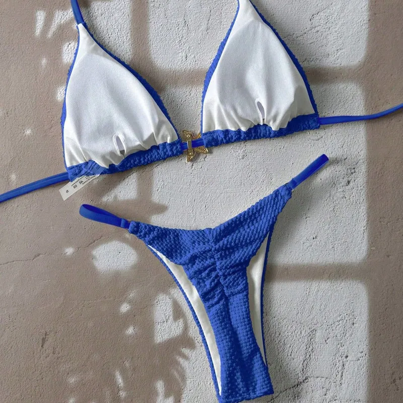 Damen Triangel-Bikini mit strukturiertem Stoff und maritimen Details Drune
