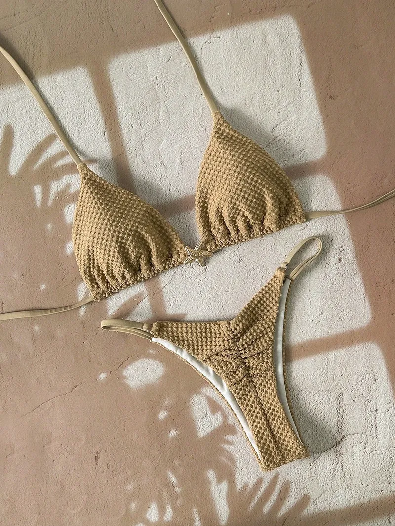 Damen Triangel-Bikini mit strukturiertem Stoff und maritimen Details Drune