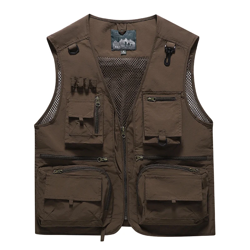 Herren Multifunktionale Outdoor-Utilityweste mit zahlreichen Reißverschlusstaschen, D-Ring und Karabiner Drune