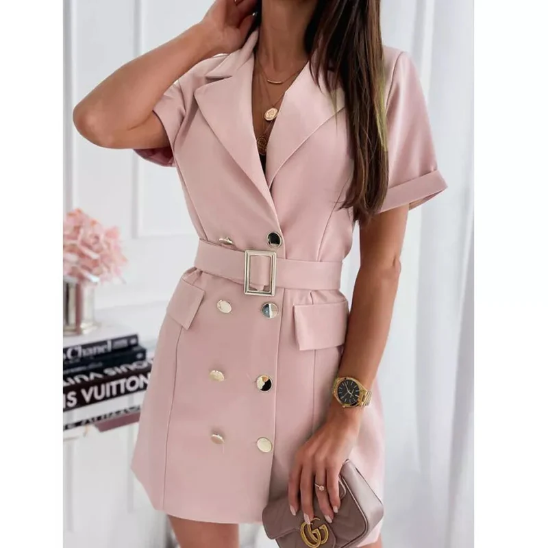 Damen Blusenkleid mit tailliertem Schnitt und modischen Knopfdetails Drune