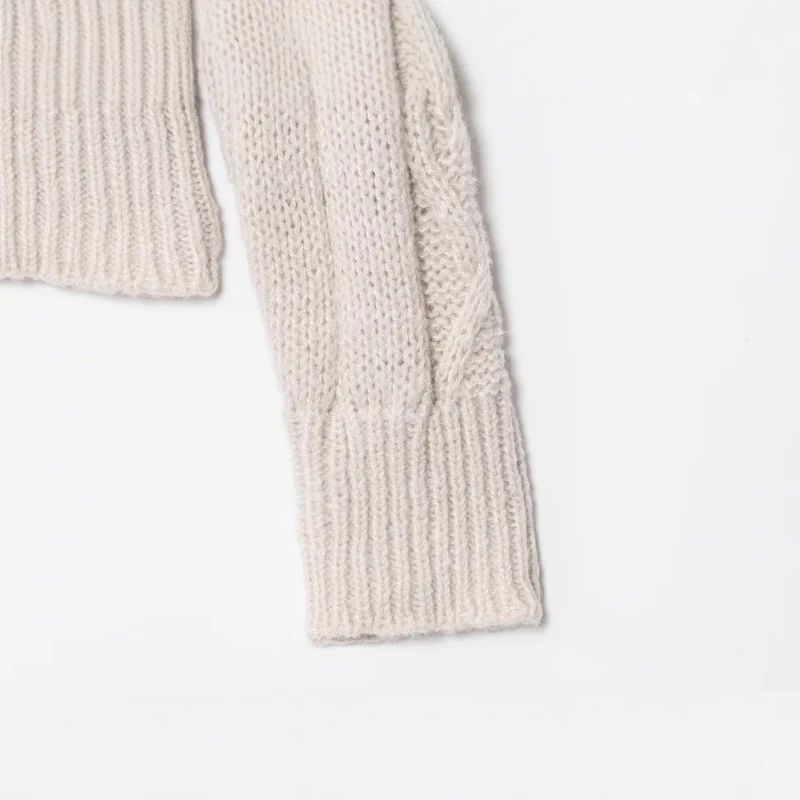 Damen Grobgestrickte Zopfstrick-Cardigan mit Stehkragen und Reißverschluss Drune