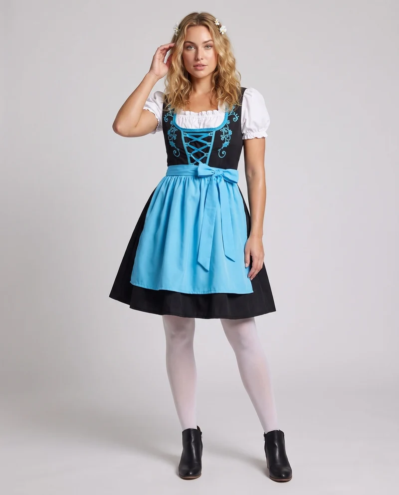 Damen Trachtenkleid mit floralem Design und Rüschendetails Drune