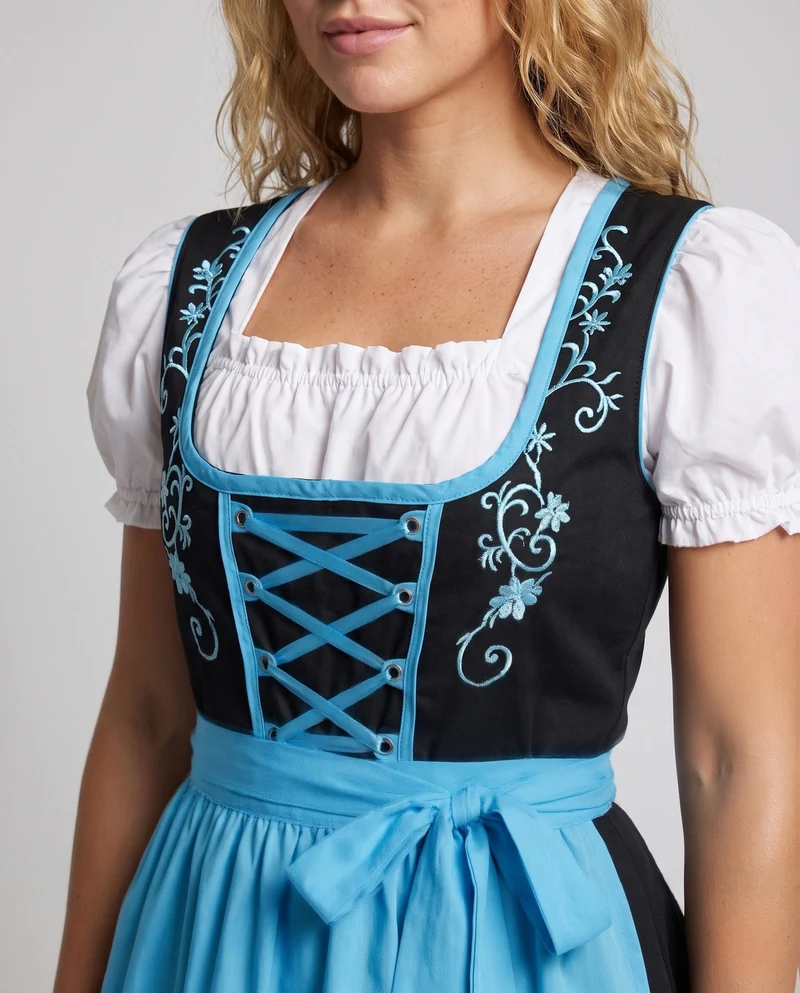 Damen Trachtenkleid mit floralem Design und Rüschendetails Drune