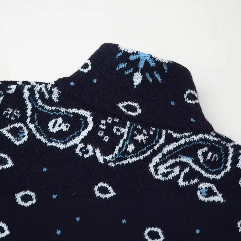 Damen Grobgestrickte Strickjacke mit Reißverschluss, Paisley‑Jacquard und Stehkragen Drune