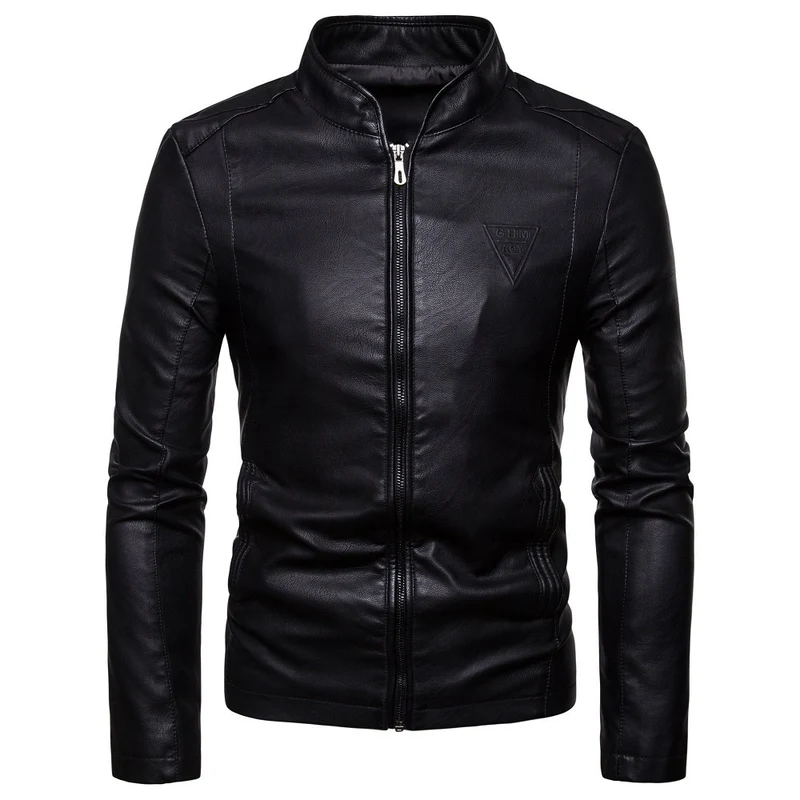 Herren nan schmal geschnittene Lammleder-Bikerjacke mit Stehkragen und tonalen Ziernähten Drune