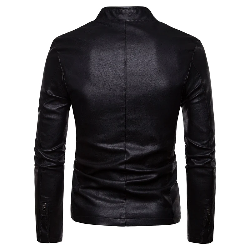 Herren nan schmal geschnittene Lammleder-Bikerjacke mit Stehkragen und tonalen Ziernähten Drune