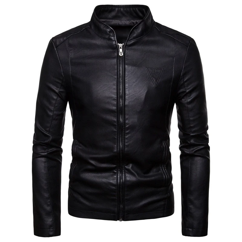Herren nan schmal geschnittene Lammleder-Bikerjacke mit Stehkragen und tonalen Ziernähten Drune
