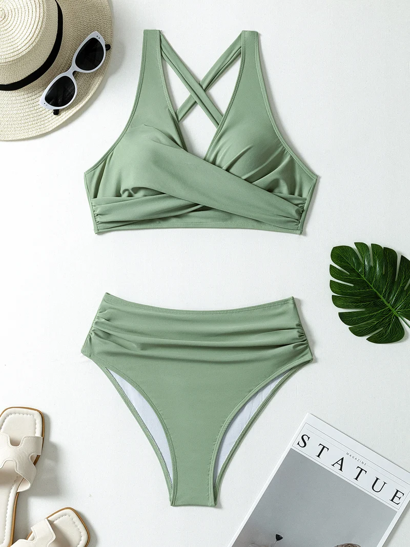 Damen Hoch geschnittener Bikini mit Wickeldetail Drune