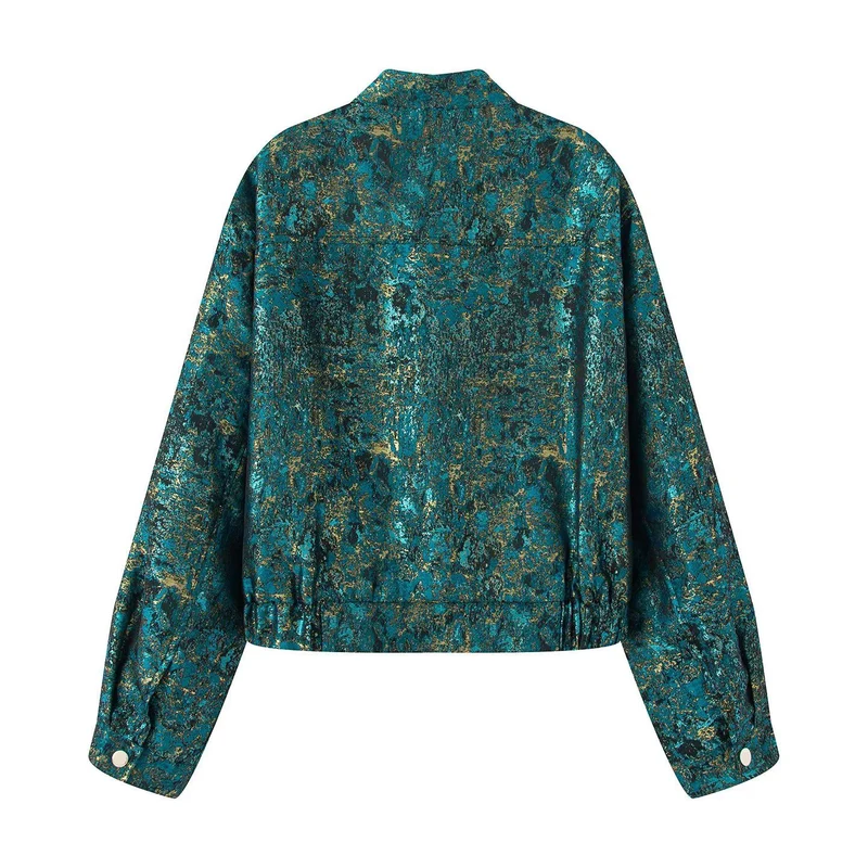 Damen nan cropped Boxy-Jacke mit Stehkragen, Druckknopfleiste und aufgesetzten Brustklappen Drune
