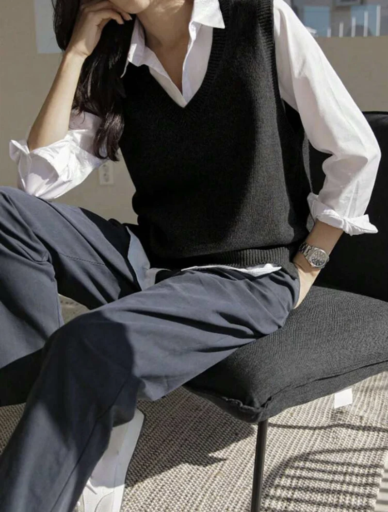 Damen Feinstrick-V-Ausschnitt Pullunder aus weichem Wollmix Drune