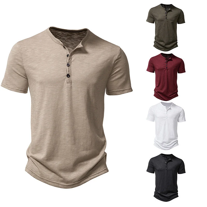 Herren Kurzarm-Henley-T-Shirt mit modischem Knopfdesign und atmungsaktiver Baumwolle Drune