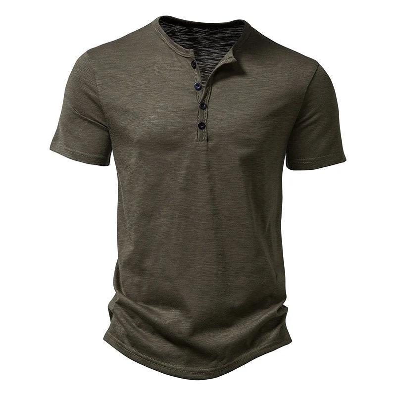 Herren Kurzarm-Henley-T-Shirt mit modischem Knopfdesign und atmungsaktiver Baumwolle Drune