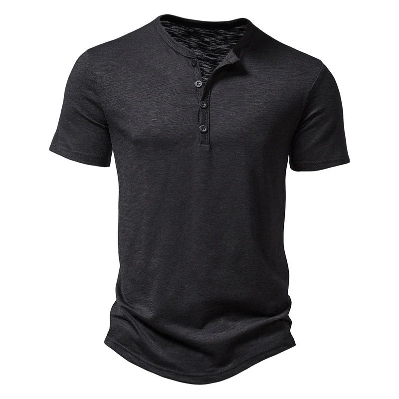 Herren Kurzarm-Henley-T-Shirt mit modischem Knopfdesign und atmungsaktiver Baumwolle Drune