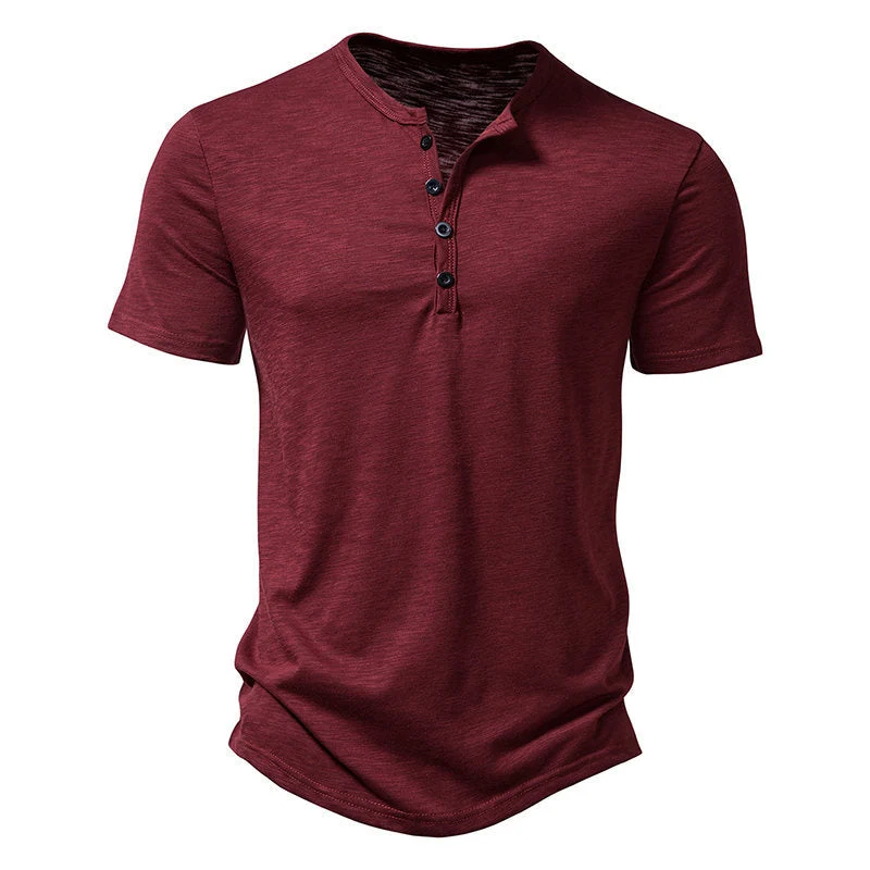 Herren Kurzarm-Henley-T-Shirt mit modischem Knopfdesign und atmungsaktiver Baumwolle Drune