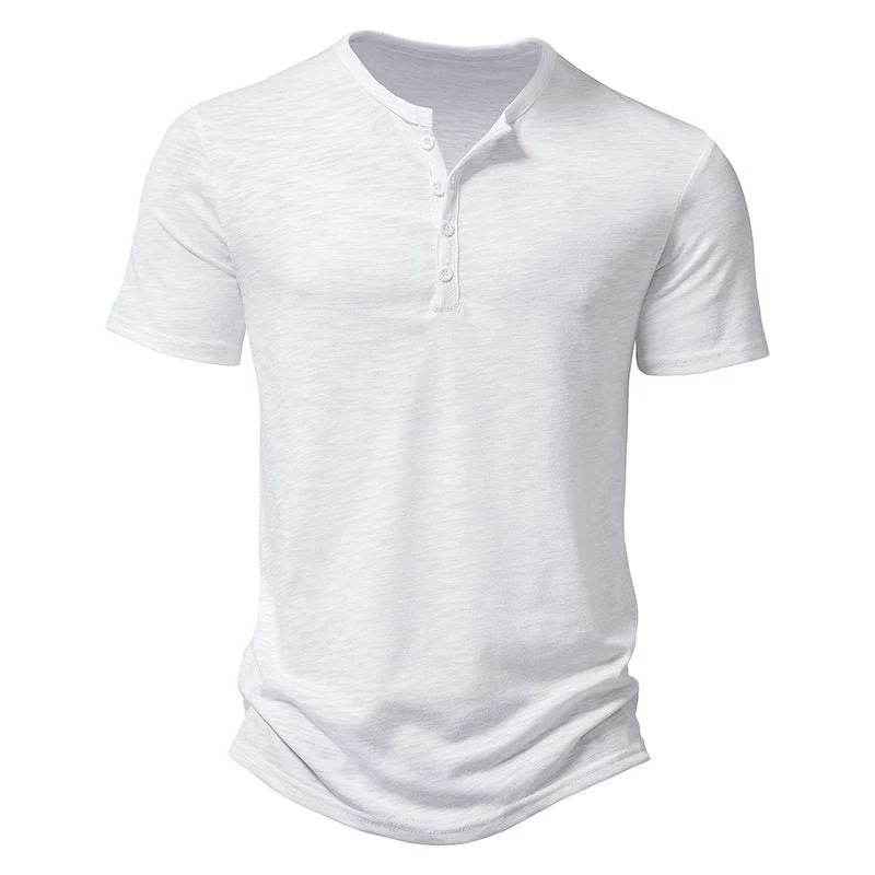Herren Kurzarm-Henley-T-Shirt mit modischem Knopfdesign und atmungsaktiver Baumwolle Drune