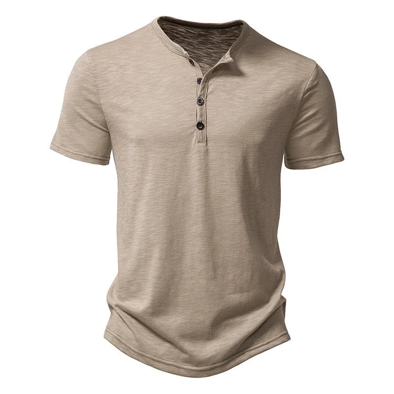 Herren Kurzarm-Henley-T-Shirt mit modischem Knopfdesign und atmungsaktiver Baumwolle Drune