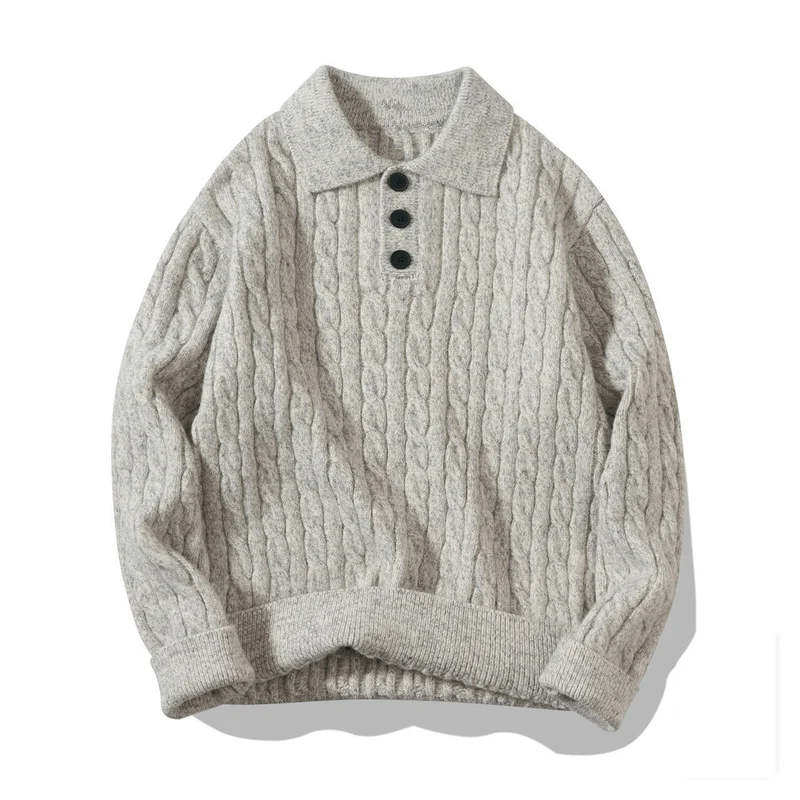 Herren Gemütlicher Grobstrickpullover mit Knopfleiste Drune