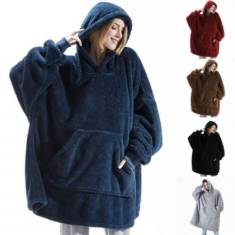 Damen oversize Fleece-Hoodie mit Kängurutasche und Kapuze Drune