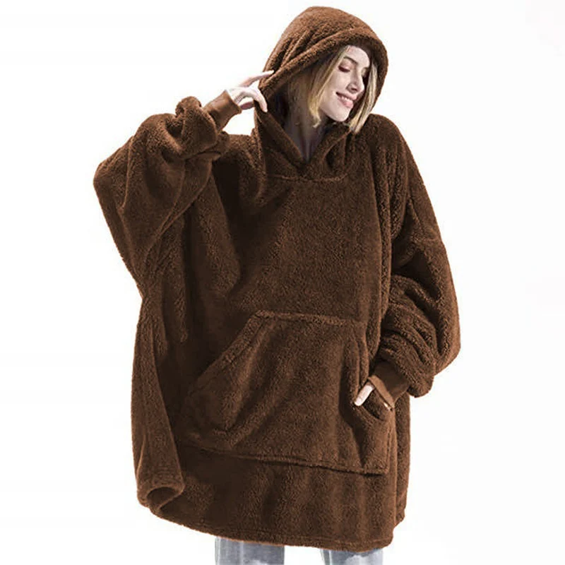 Damen oversize Fleece-Hoodie mit Kängurutasche und Kapuze Drune