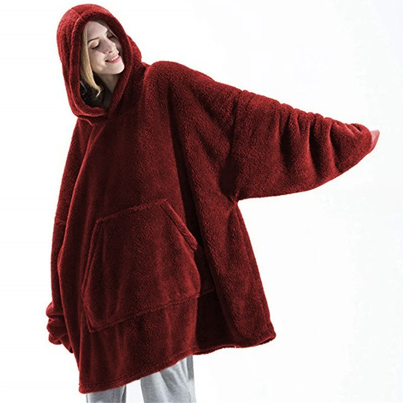 Damen oversize Fleece-Hoodie mit Kängurutasche und Kapuze Drune