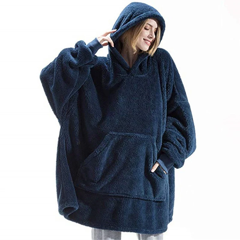 Damen oversize Fleece-Hoodie mit Kängurutasche und Kapuze Drune