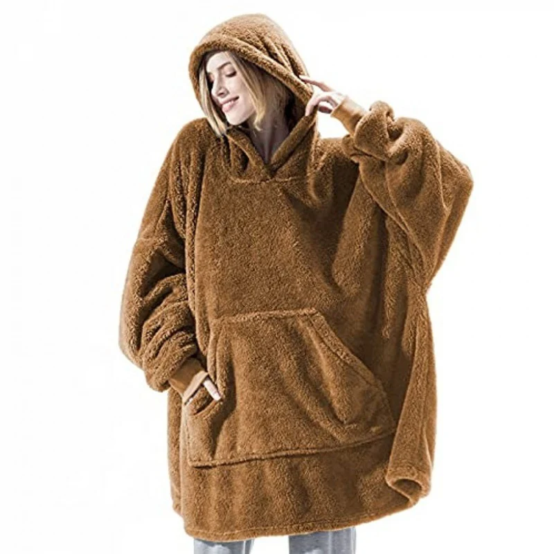 Damen oversize Fleece-Hoodie mit Kängurutasche und Kapuze Drune