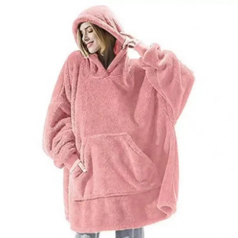 Damen oversize Fleece-Hoodie mit Kängurutasche und Kapuze Drune