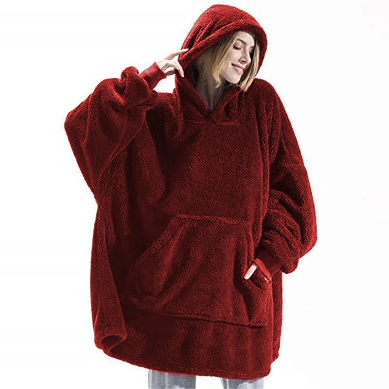 Damen Kuschelige Oversize-Hoodiejacke aus Fleece mit Kängurutasche Drune