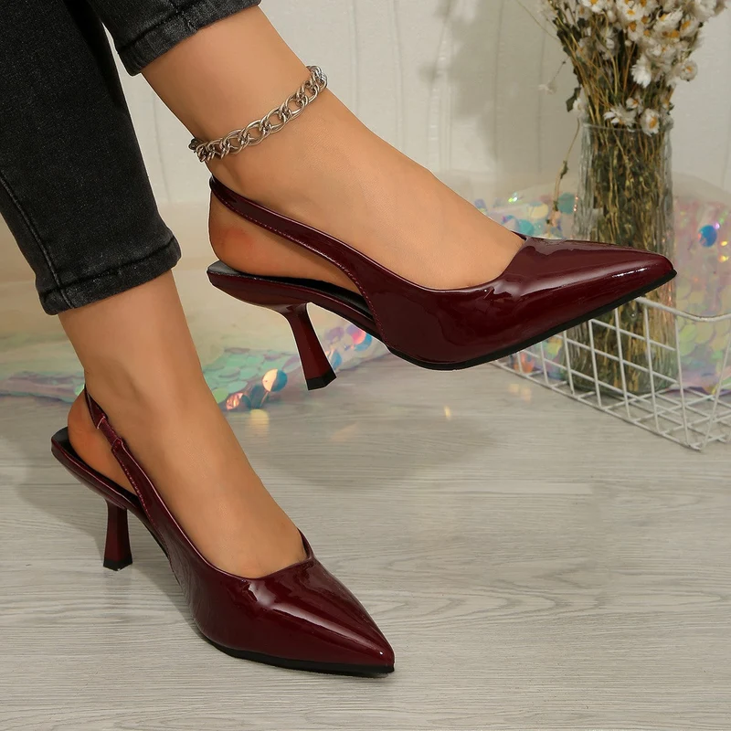 Damen elegante Sling-Pumps mit schmalem Riemen und hochglänzendem Finish Drune