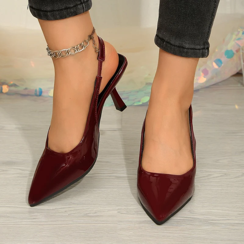 Damen elegante Sling-Pumps mit schmalem Riemen und hochglänzendem Finish Drune